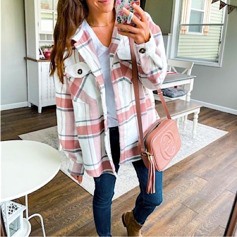 🎉SALE🎉 🆕💙LOVE TREE: NAVY/IVORY Button Down Plaid Jacket Coat MEDIUM - Picture 6 of 9